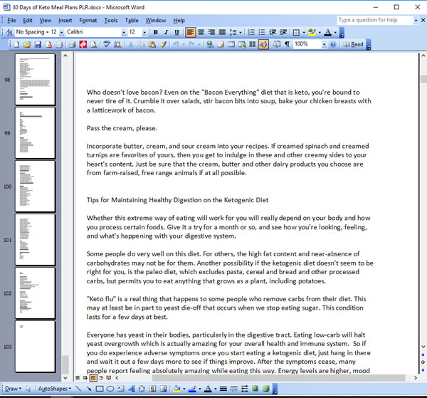 30 Days of Keto Meal Plans PLR Recipes Writing Sample Screen Shot